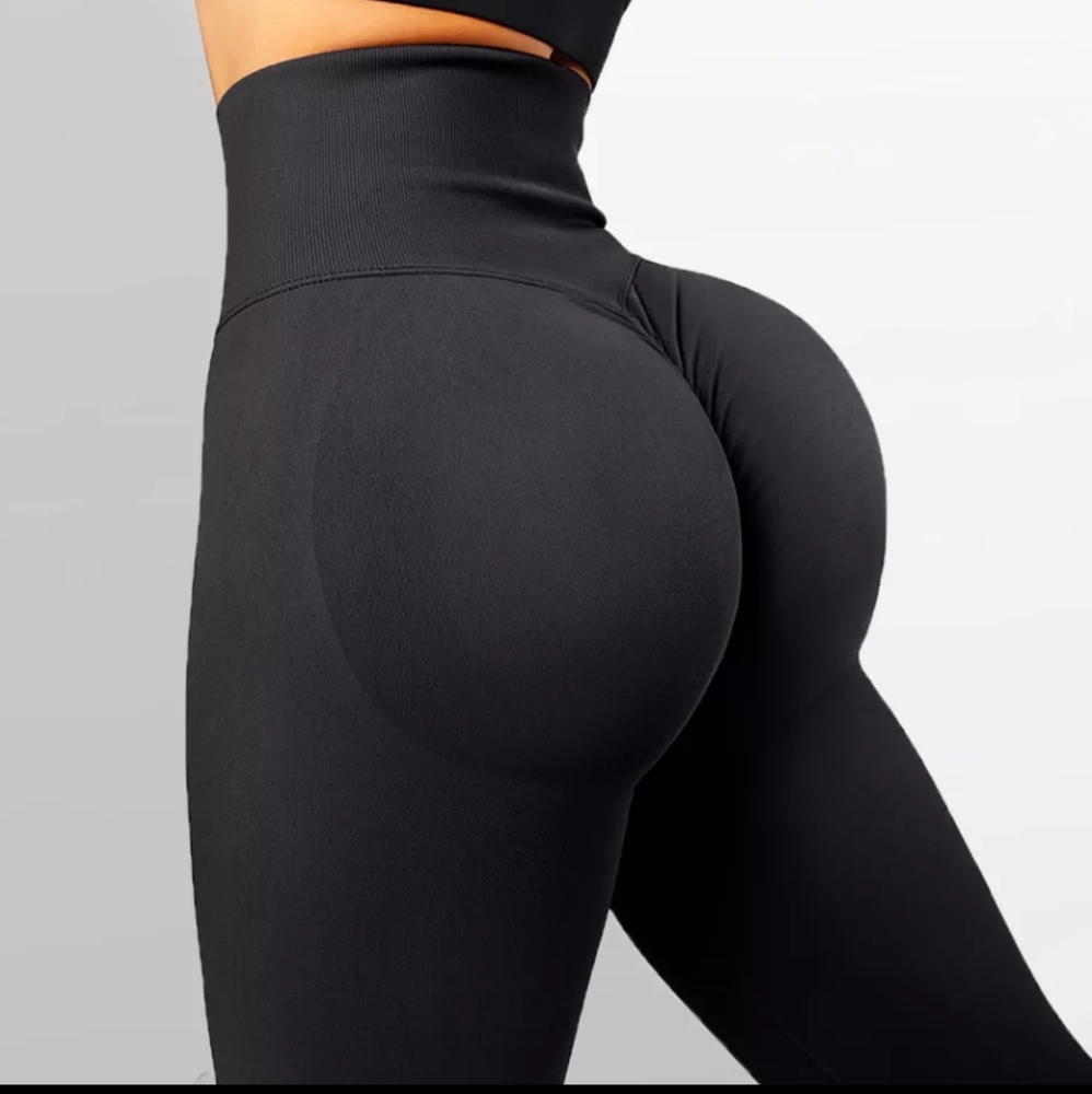 BUTT LIFTING BLACK LEGGINGS Stretch high waisted athletic yoga pant scrunch butt - Picture 2 of 3
